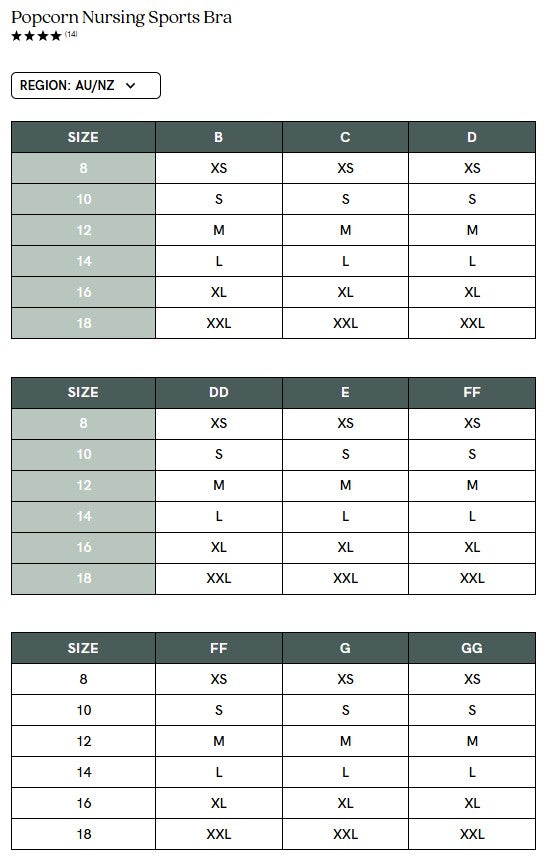 Cake Maternity Popcorn Nursing Sports Bra Size Guide