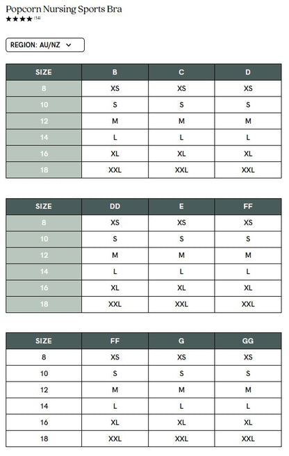 Cake Maternity Popcorn Nursing Sports Bra Size Guide